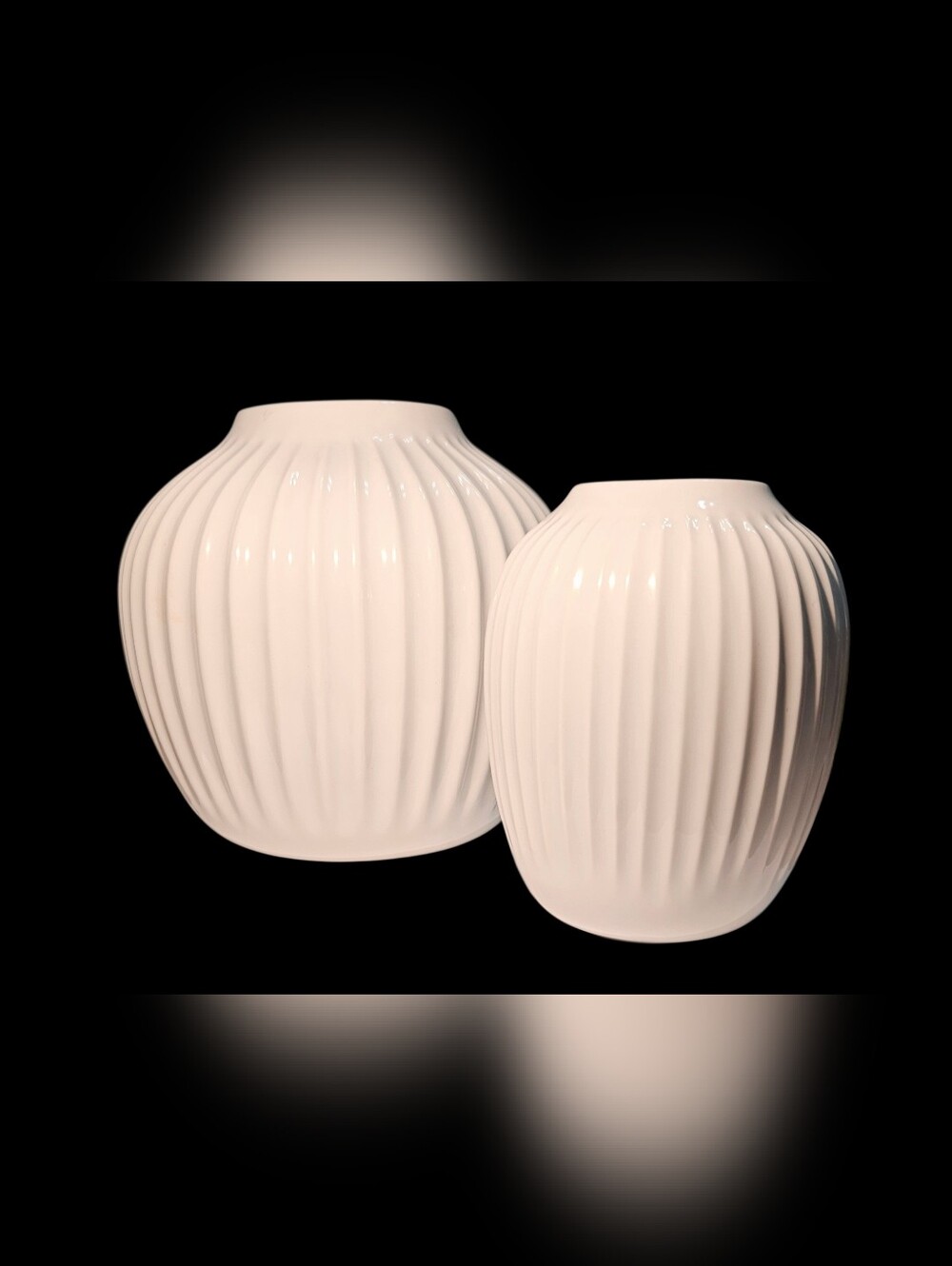NWOT 2 Kahler Hammershoi White Grooved 4.1" and 5.1"  Porcelain Vases